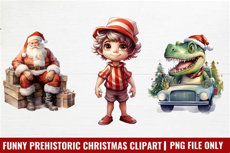 Funny Prehistoric Christmas Clipart Graphic By Craftart · Creative Fabrica