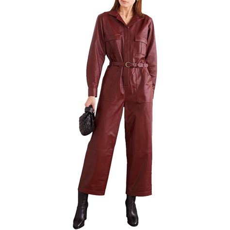 Hot Red Professional Women Leather Jumpsuit Leatherexotica