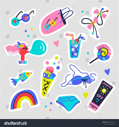 Set Cute Summer Fashion Patches Bikini Stock Vector Royalty Free
