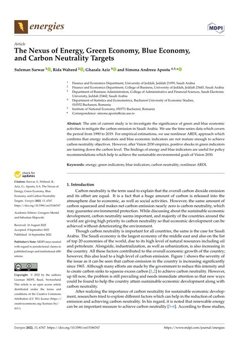 Pdf The Nexus Of Energy Green Economy Blue Economy And Carbon