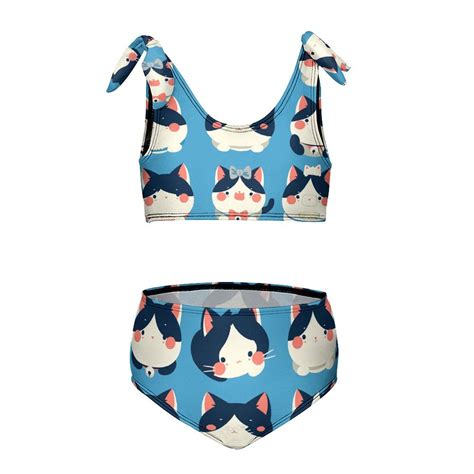 Cartoon Cute Kitten Girl S Piece Bikini Set Beach Sport Swimsuit Swimwear Y Cm