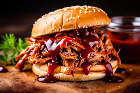 Juicy Bbq Pulled Pork Sandwich Premium Ai Generated Image