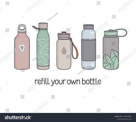 Set Hand Drawn Reusable Water Bottles Stock Vector Royalty Free 2146979683 Shutterstock