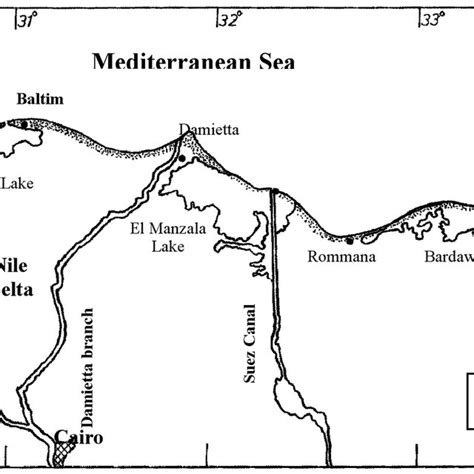 Map Of Northern Part Of Egypt Showing The Black Sand Deposits Dotted
