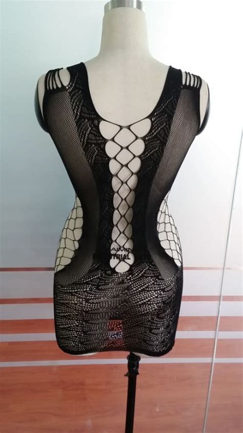 Sexy Black Lace Hollow Out Net Chemise Lingerie N