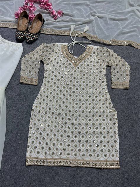 White Punjabi Dhoti Salwar Kameez With Heavy Embroidery Work For Women