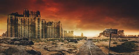 Post Apocalyptic Background Image Of Desert City Wasteland Stock Photo