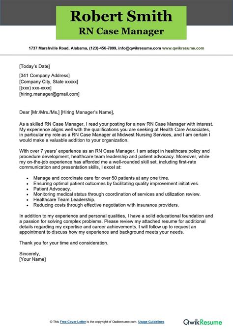 Clinical Nurse Manager Cover Letter Examples Qwikresume