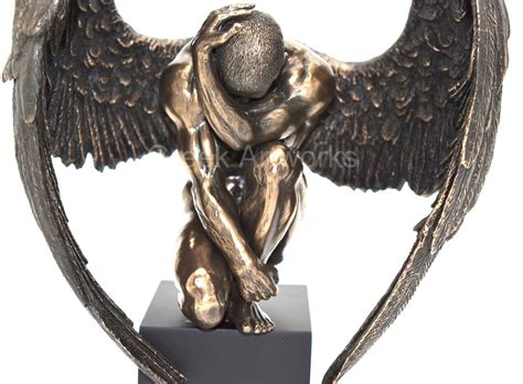 Winged Nude Male Angel Sitting On Plinth Bronze Finish Statue Etsy