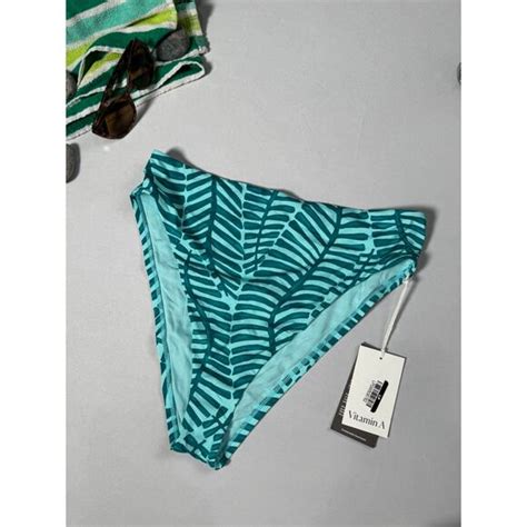 Vitamin A Swim Nwt Womens Vitamin A High Hip Striped Blue Bikini Bottom Swim Suit Only Large