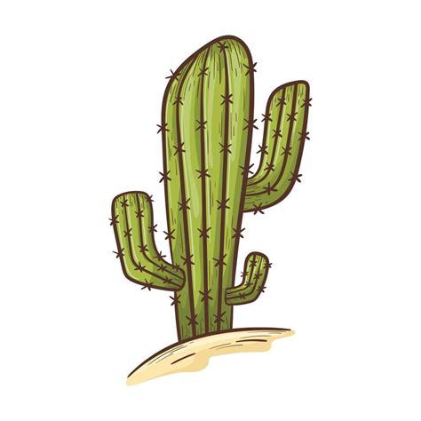 Simple Isolated Doodle Style Sticker Tall Succulent Cactus With Thorns