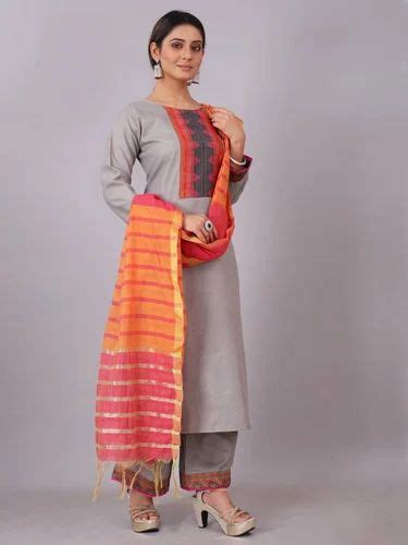 Stylish Pure Cotton Embroidered Kurta Palazzo Dupatta Set At Rs