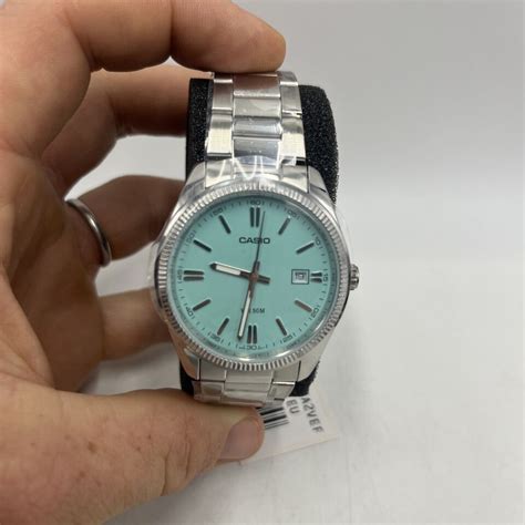 Casio Turquoise Dial Stainless Steel Bracelet Watch Mtp Pd