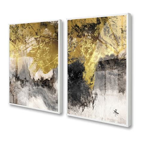 Kit De Quadro Decorativo Abstrato Dourado E Preto Vidro