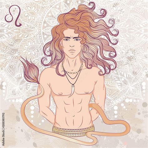 Zodiac Vector Illustration Of The Astrological Sign Of Leo As A Man With A Naked Torso The