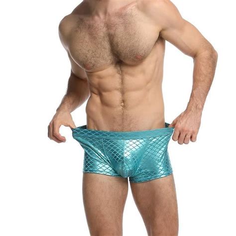 Sous vêtements sexy pour hommes Shorts transparents Hot Lip Print Underpants Bleu clair Bleu