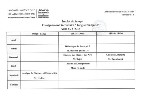 Emplois Du Temps Esef El Jadida