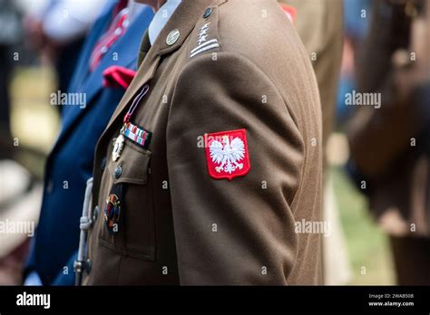 Polish Emblem On The Formal Military Uniform Of A Polish Soldier Stock