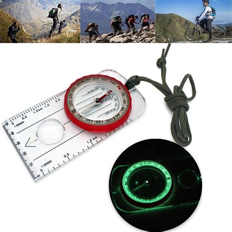 Outdoor Mini Compass Map Scale Ruler Luminous Multifunctional Travel Military Compass Hiking