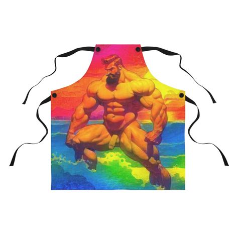 Rainbow Nude Beach Sunset Muscular Naked Man Apron Gay Pride Male Nudity Nudism Erotic