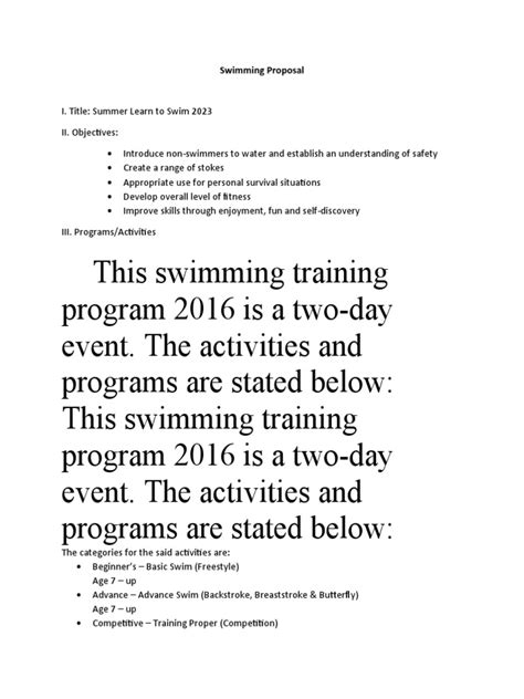 Swimming Proposal | PDF