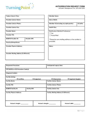 Fillable Online Bcbs Turning Point Prior Authorization Form Excel Fax