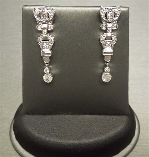 Antique Diamond Earrings Platinum 14K .80ct Old cut Diamonds C1920