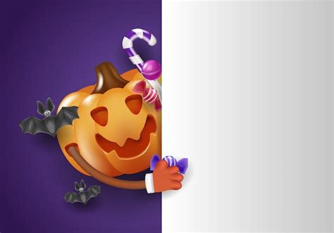 Vector realista d calabaza para halloween se asoma desde detrás de un