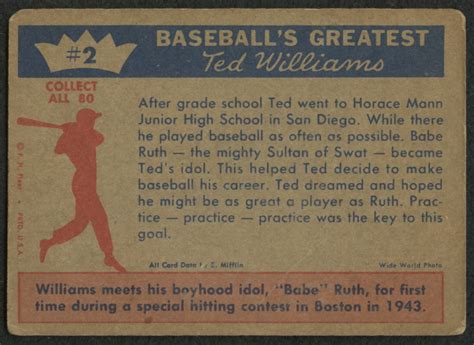 1959 Fleer Ted Williams 2 Ted S Idol Babe Ruth Pristine Auction