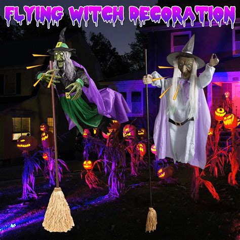 6 Foot Hovering Flying Witch Prop With Glowing Eyes And Scary Sounds