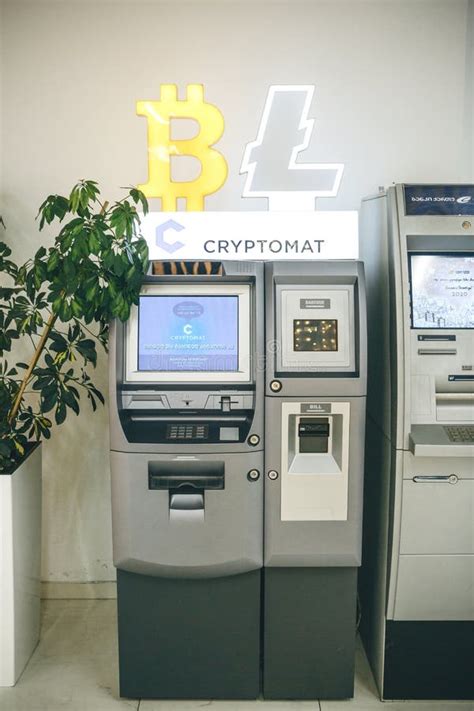 A Cryptocurrency Atm Or Crypto Machine In A Shopping Center Editorial