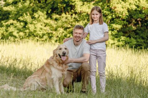 Dad And His Daugter Play With Dog Stock Image Image Of Parent Cute