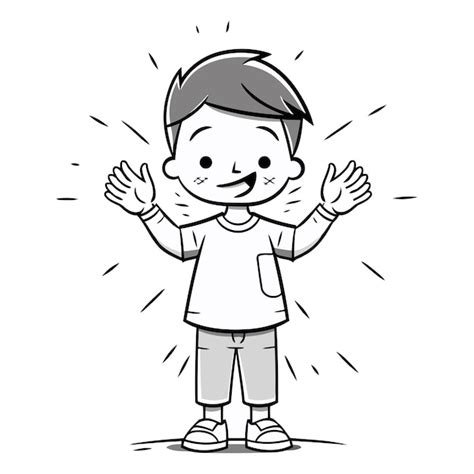 Cartoon Glücklicher Junge Winkt Mit Der Hand Eines Glücklichen Jungen