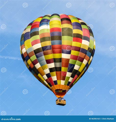 Multicoloured Hot Air Balloon In A Clear Blue Sky Stock Image Image Of Basket Flight 46396163