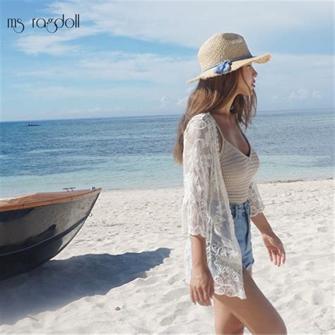 Sexy para mujer Vestido de playa de encaje Crochet Bikini playa cubrir traje de baño saida