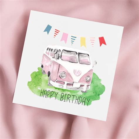 Camper Van Birthday Card Happy Birthday Card Card With Etsy Uk