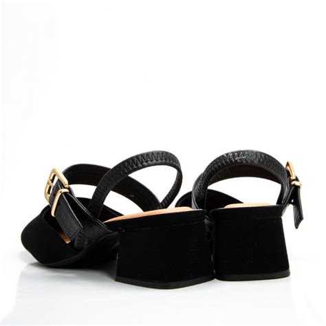 Sapato Via Comfort Slingback Bico Fino Fivela Preto