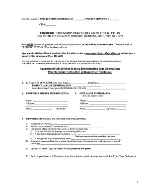 Fillable Online Land Division Application Frederic Township Fax Email