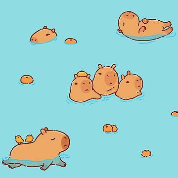 Capybara Hot Spring Pattern Swimming With Oranges Yuzu Sticker For Sale By Manydoodles
