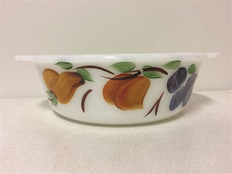 Fire King Gay Fad 1 1 2 Quart Casserole Fruit Design Vintage Etsy