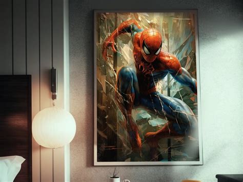 Spider Man In Shattered Glass Suit Comic Book Style Poster Photorealistic And Highly Detailed