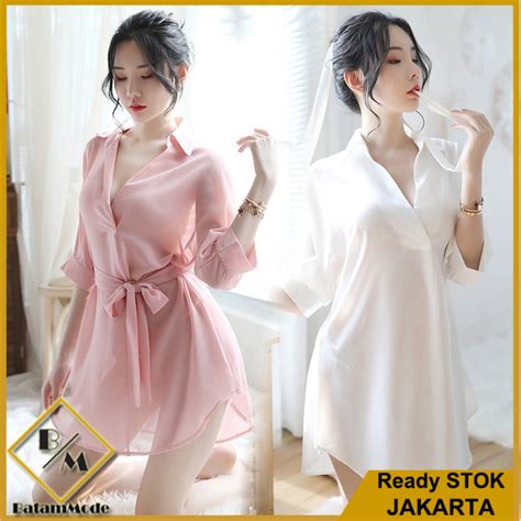 Jual Batammode Lingerie Kemeja Belt Set Transparan Sexy Baju Tidur Shopee Indonesia