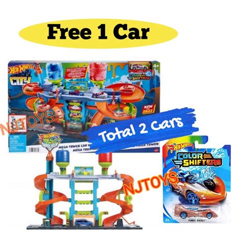 Jual Hot Wheels Track Mega Tower Car Wash Trackset Mainan Trek Mobil Balap Ganti Warna Shopee