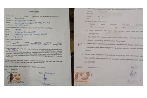 Foto Surat Pernyataan Tak Tuntut Kebakaran Depo Plumpang Beredar