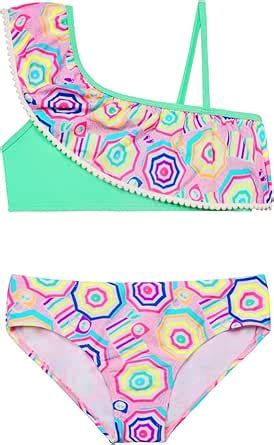 Amazon Hilor Girl S Bikini Swimwear Two Piece Swimsuits One Shoulder Tankini Set