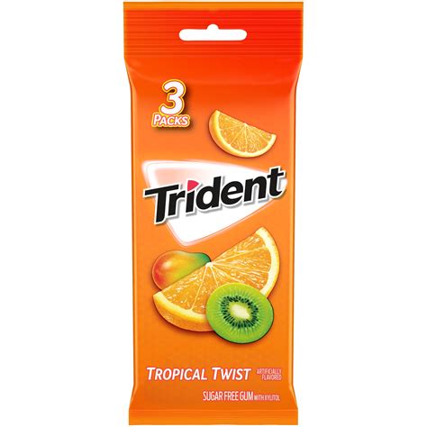 Trident Tropical Twist Sugar Free Gum 3 Packs Of 14 Pieces 42 Total