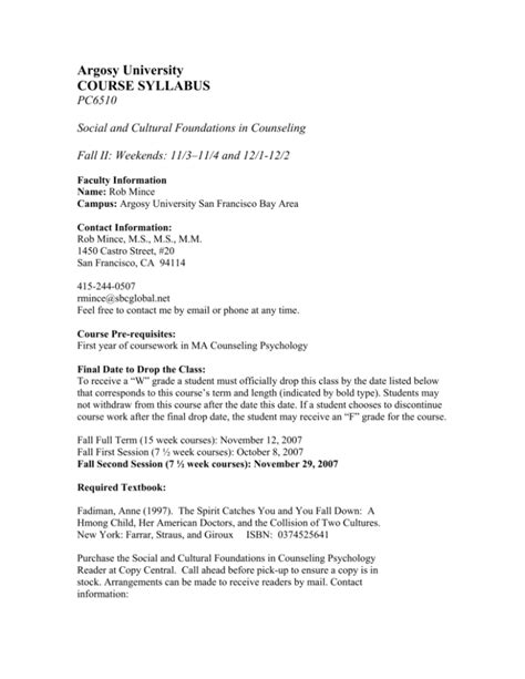 Social And Cultural Foundations In Counseling Syllabus