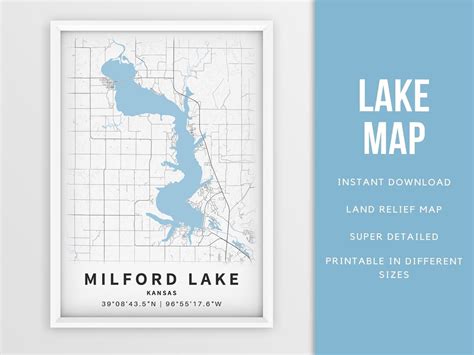 Printable Map Of Milford Lake Kansas United States Instant Etsy