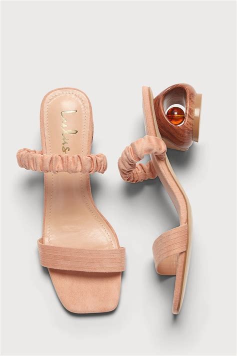 Nude Slide Sandals Sculpted Heel Sandals Peep Toe Sandals Lulus