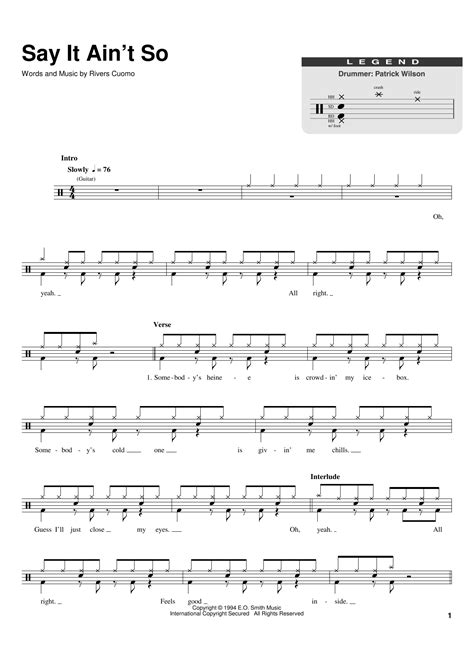 Weezer Say It Ain't So Drum Sheet Music at Tammy Jackson blog
